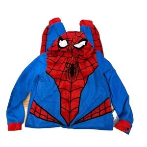 Spider-Man One Piece Fleece Pajama NEW Sz 6/7 Blue Red Hooded